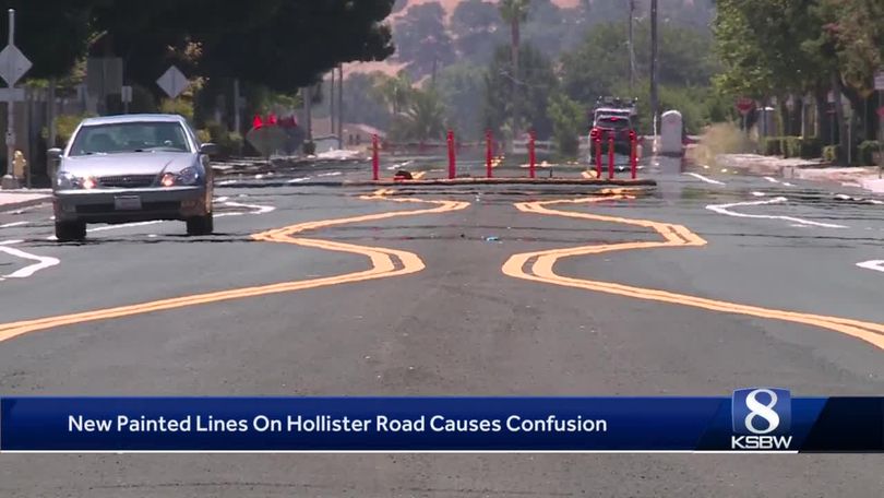 Incorrectly painted lanes on street cause confusion in Hollister