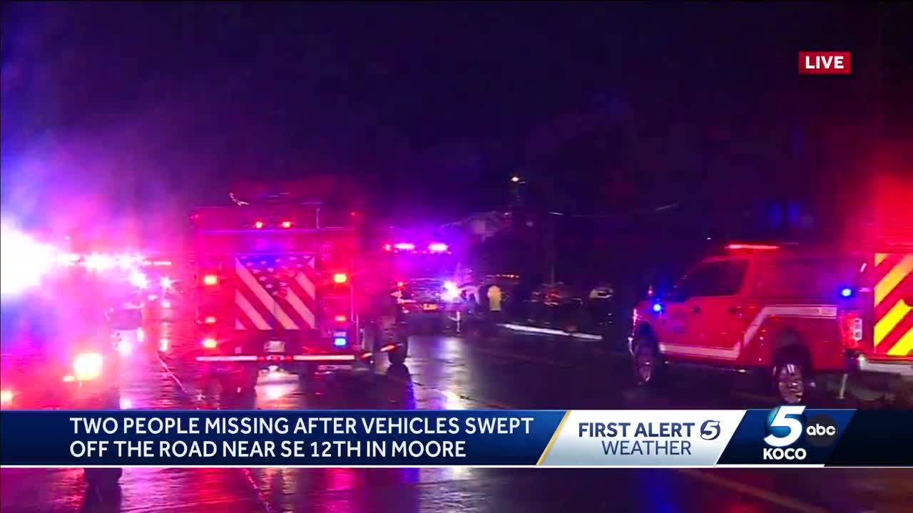 Police: 3 people escape, 2 still missing after flooding sweeps vehicles away in Moore