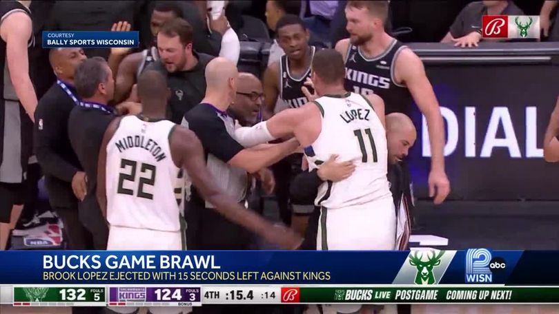 Brook Lopez ejected for backin up for Giannis after Trey Lyles' shove