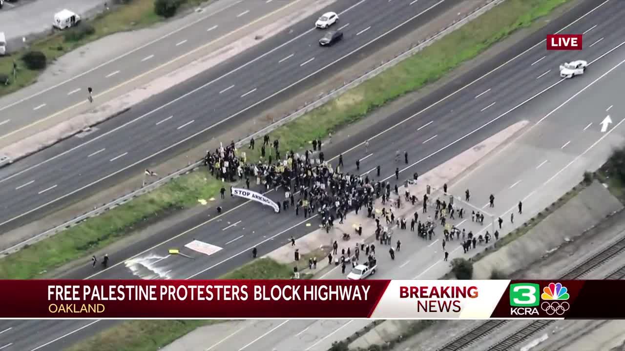 Pro-Palestinian protesters block highway in Oakland
