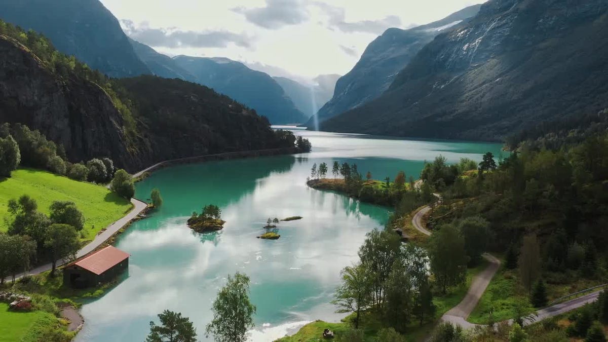 preview for An aerial view of a Norwegian fjord