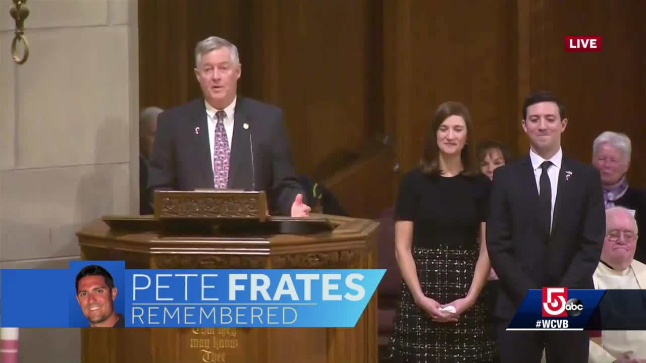 Friends and family depart following a funeral mass for Pete Frates