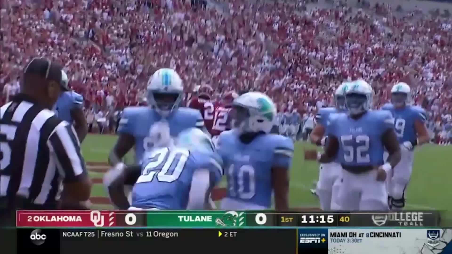 Oklahoma paints Tulane's Green Wave logo on field after game moved to  Norman due to Hurricane Ida 