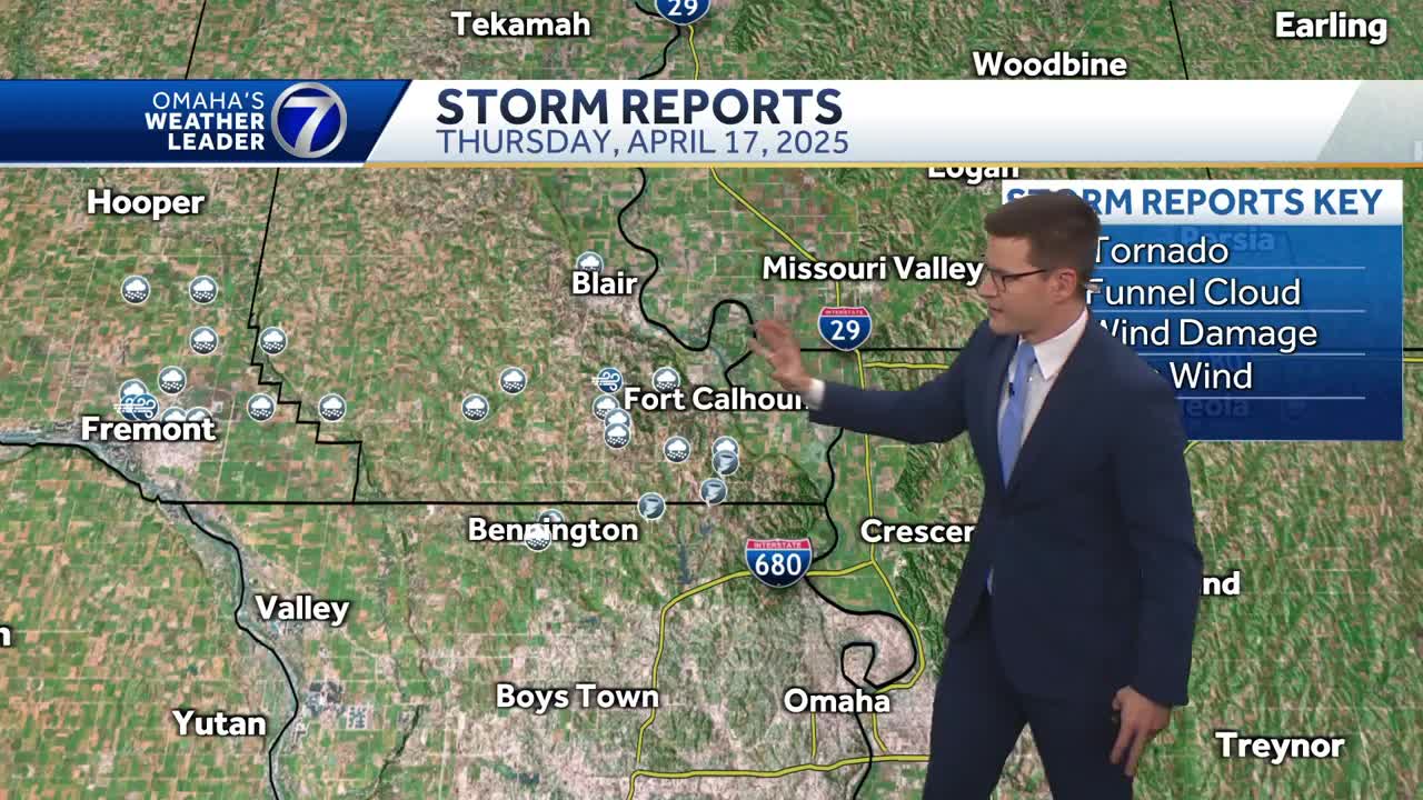 Nebraska, Iowa tornadoes, hail storm report Thursday