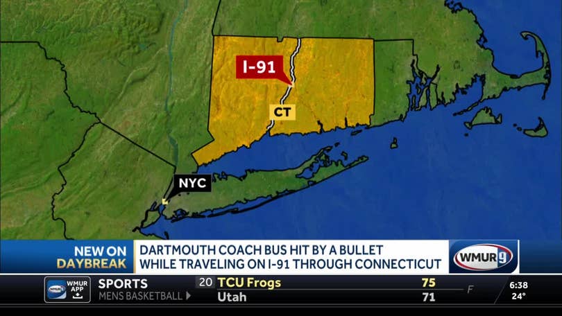 Bus from New Hampshire hit by bullet on Connecticut highway