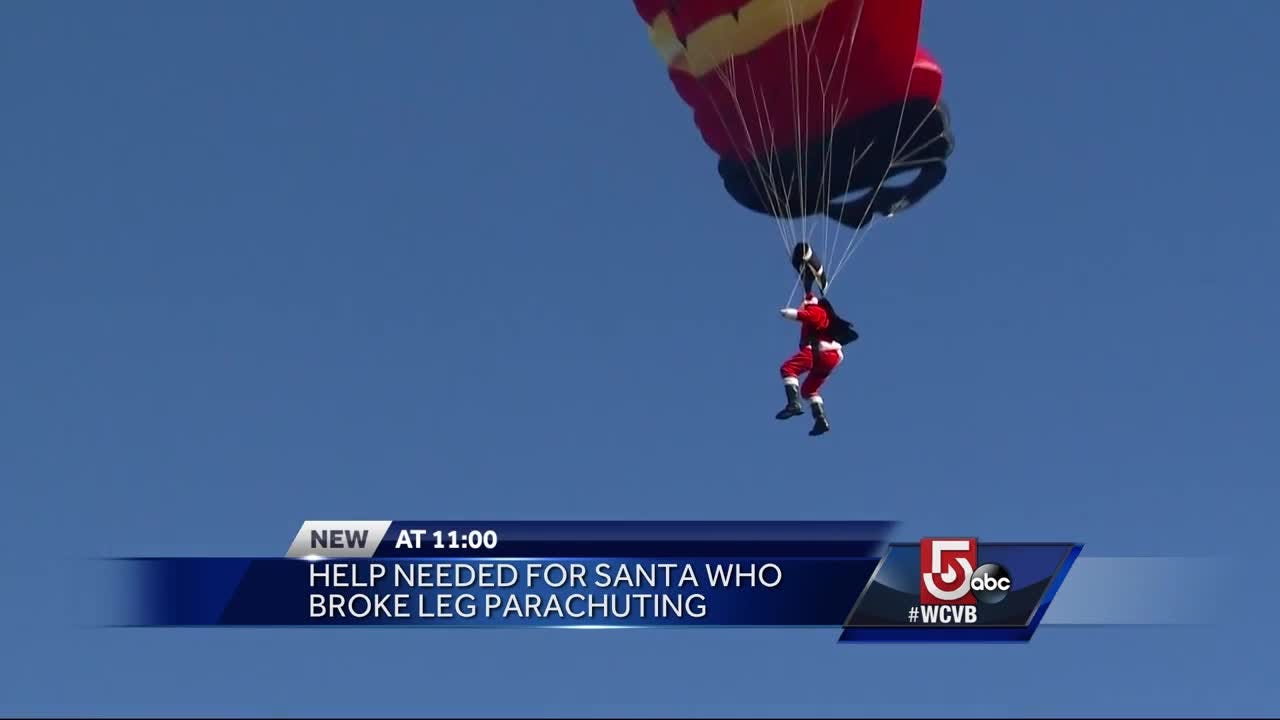 WATCH  Skydiving Santa crashes into trees