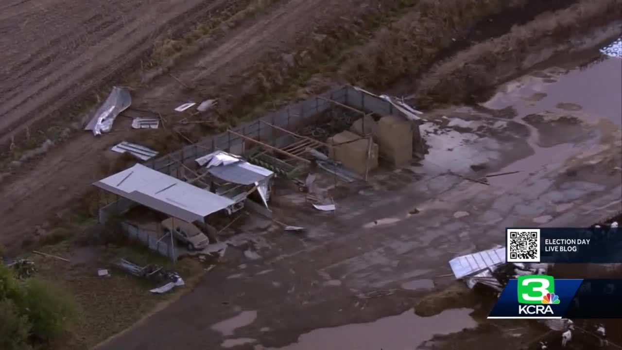 touches Sacramento down Tornado County, off in barn ripped roof