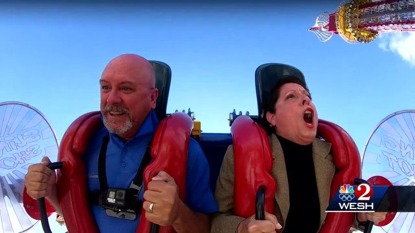 Young girl terrified by slingshot ride