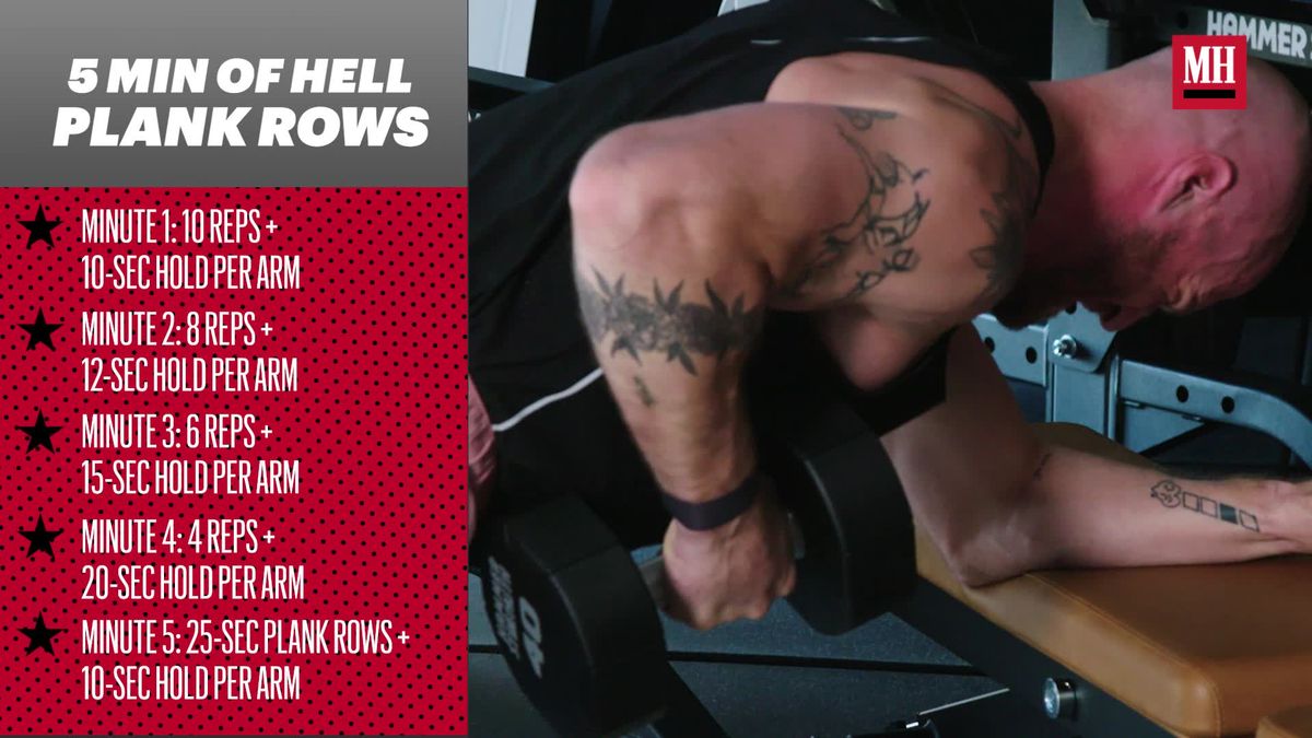 preview for This 5-Minute Plank Row Workout Is Tougher Than It Looks | 5 Minutes of Hell | Men’s Health Muscle