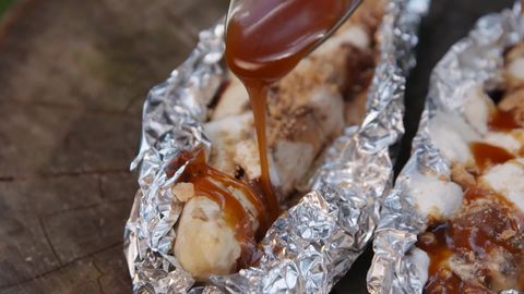 preview for Rolo Stuffed Bananas = Ultimate Campfire Treat