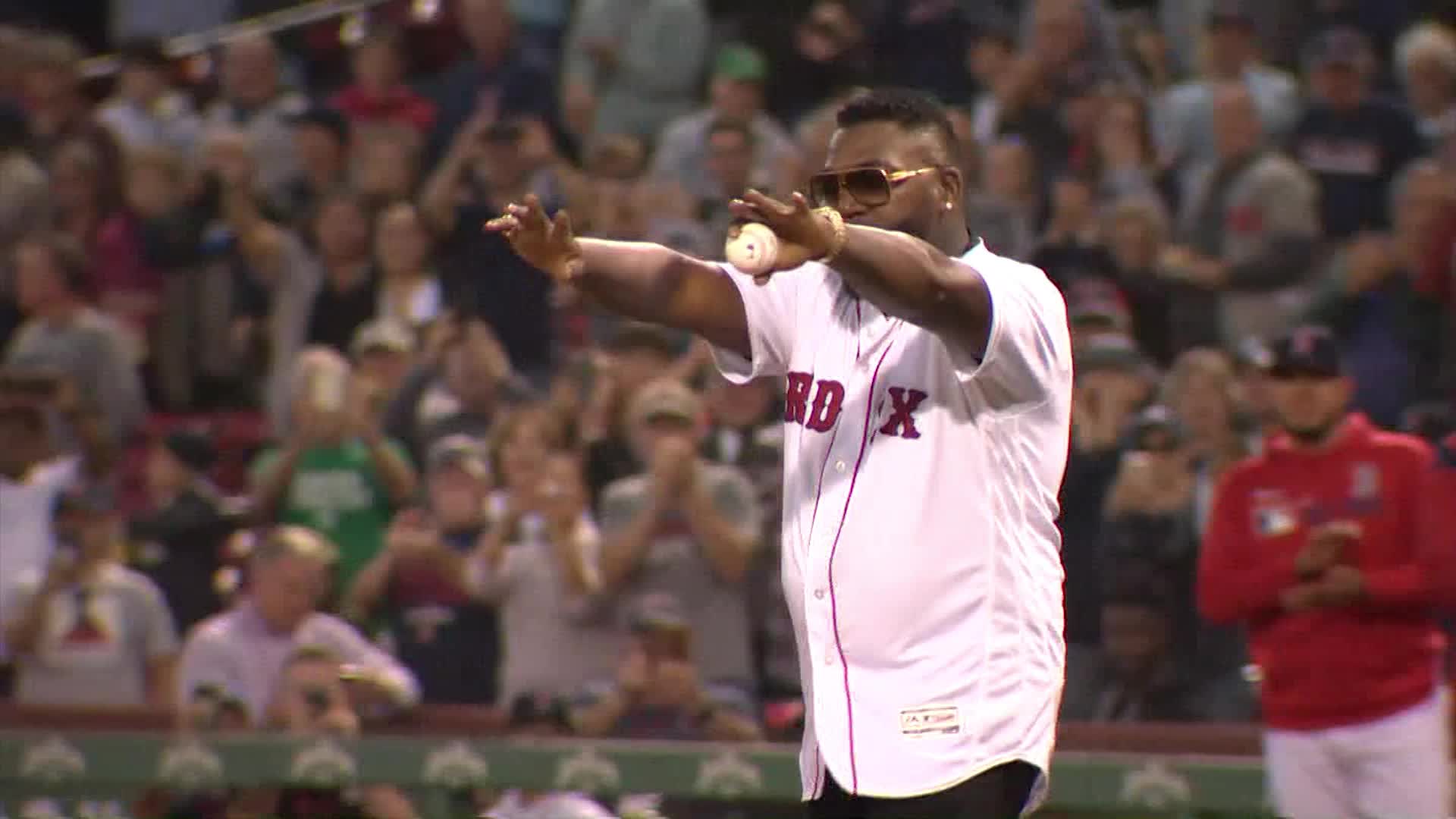 Big Papi teams up with North High champs for first pitch at WooSox opener