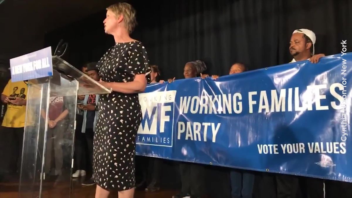 preview for Cynthia Nixon gives rousing speech as she concedes New York governor race