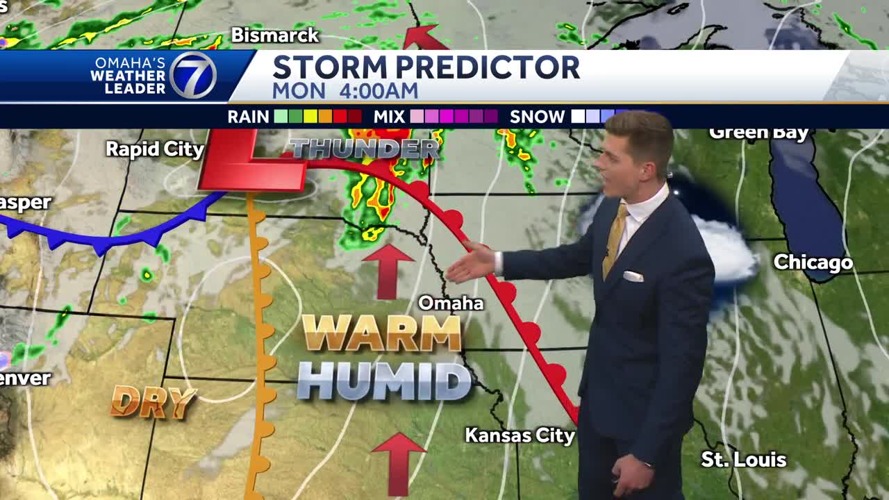 A chance for severe thunderstorms Monday afternoon