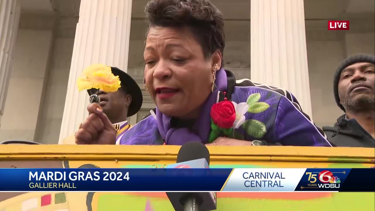 New Orleans Mayor LaToya Cantrell speaks on Mardi Gras