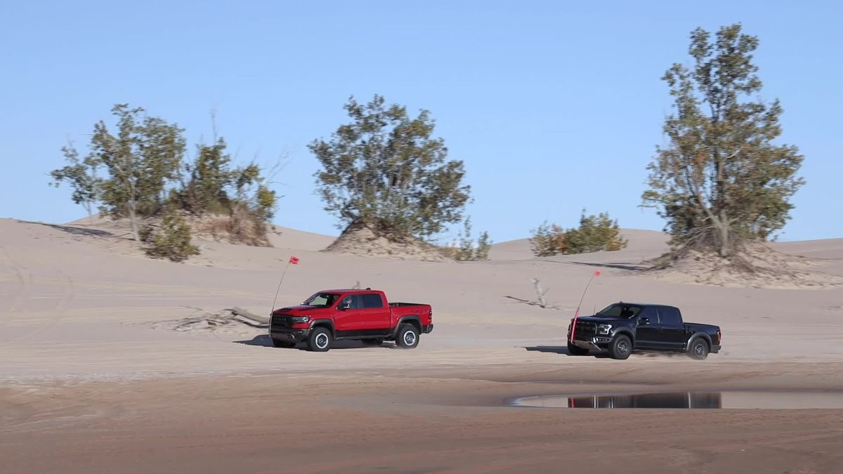preview for Tested: 2021 Ram 1500 TRX vs. 2020 Ford F-150 Raptor SuperCrew