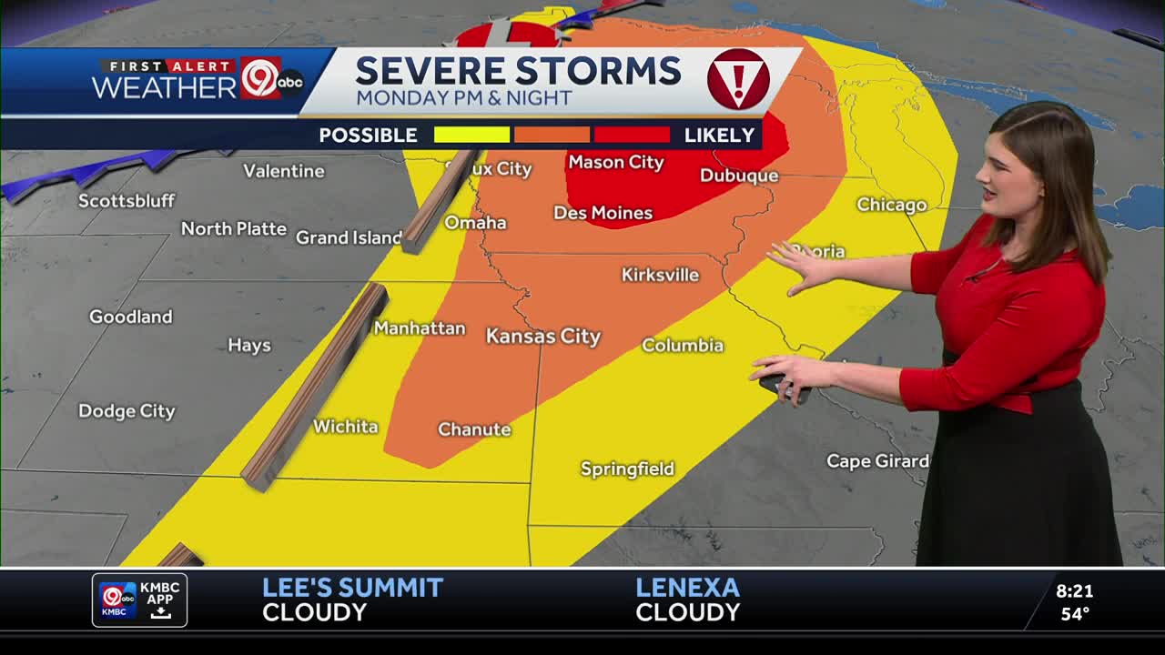 Overnight showers tonight, strong storms Monday