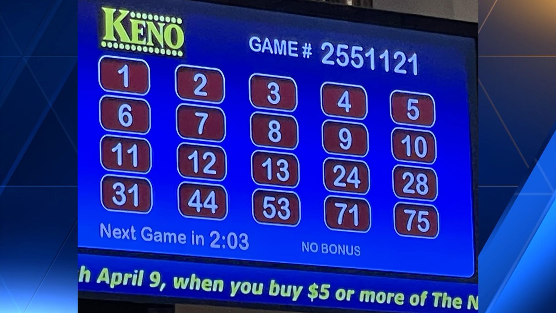 What are the odds? First $1M Keno prize won with numbers 1-12