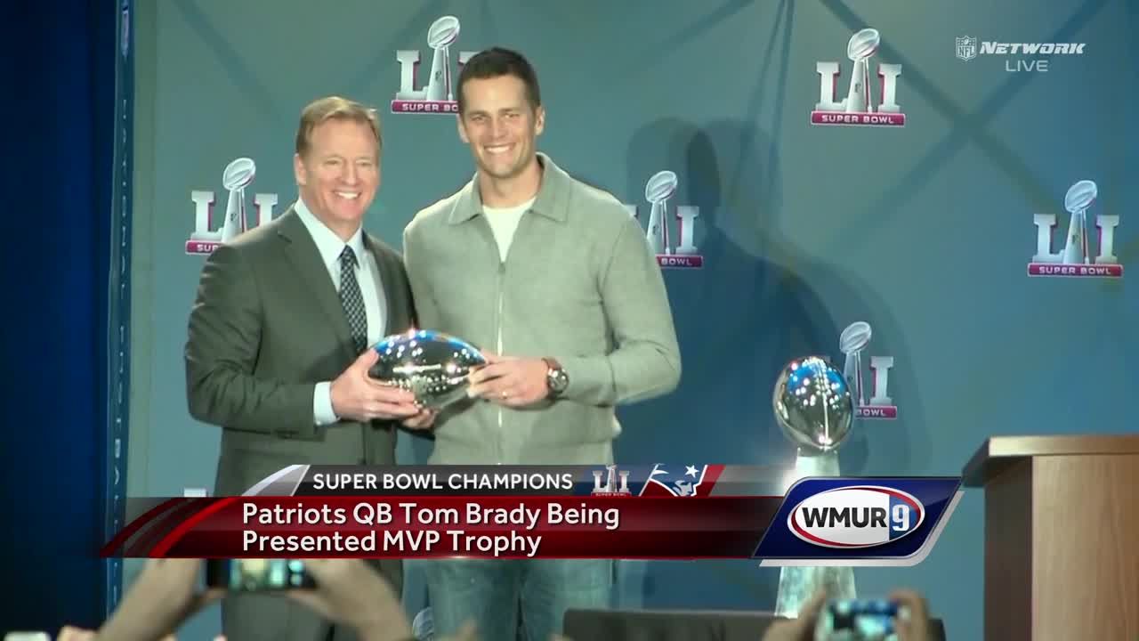 Roger Goodell Hands Tom Brady Super Bowl MVP Trophy