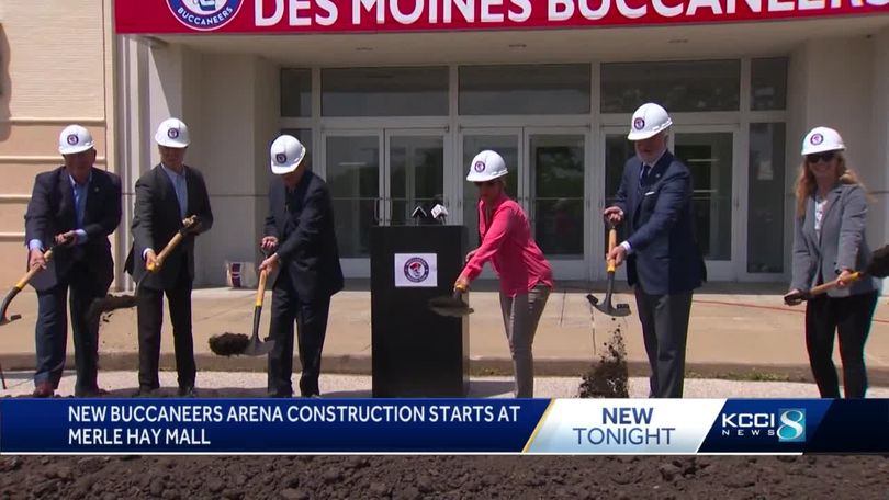 Des Moines Buccaneers Merle Hay Mall arena construction delayed