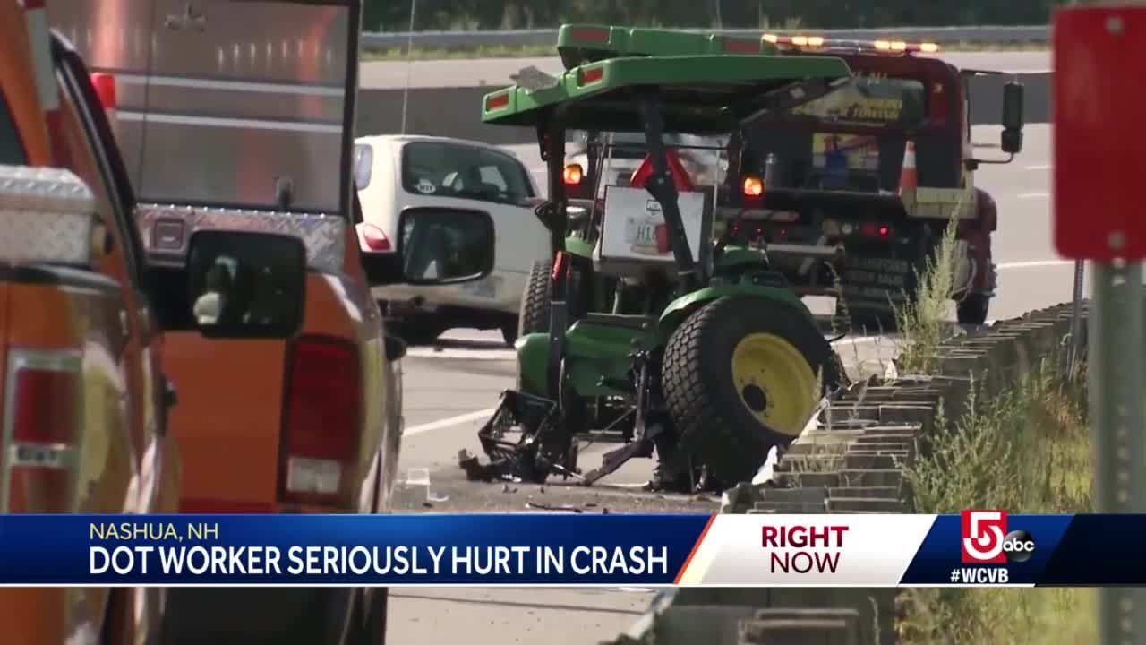 Lawn mower tractor split in two in serious crash on busy highway