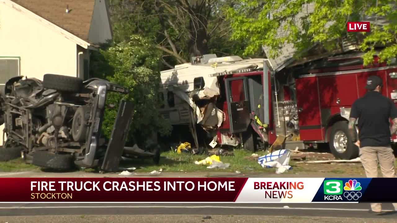 Fire engine slams into Stockton home, 2 other drivers injured in crash