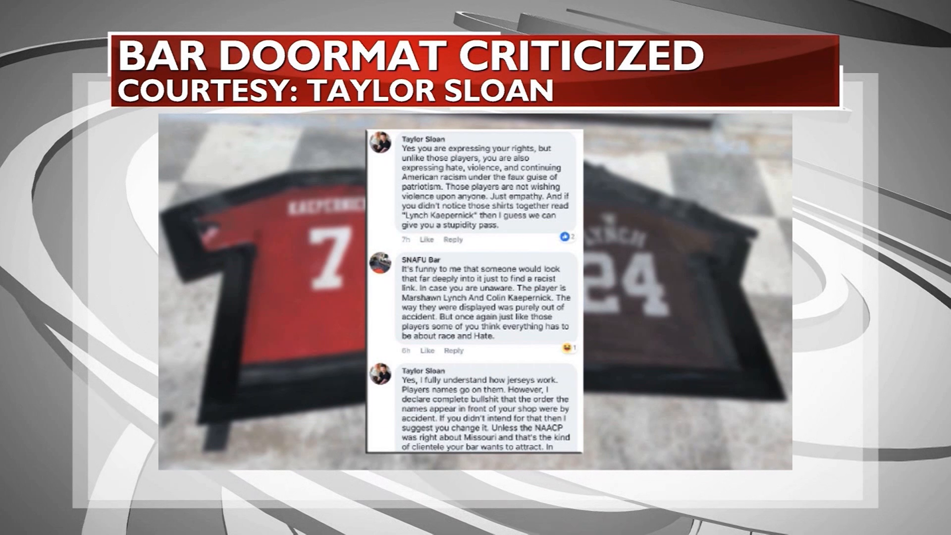 Bar makes doormat out of Marshawn Lynch, Kaepernick jerseys