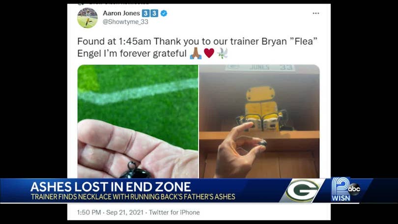 Green Bay Packers' Aaron Jones says necklace containing late father's ashes  is found after he lost it in end zone - ESPN