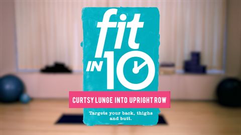 preview for Fit in 10: 30-Day Belly Fix - Curtsy Lunge Into Upright Row
