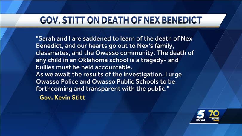 Gov. Kevin Stitt issues statement on Nex Benedict's death