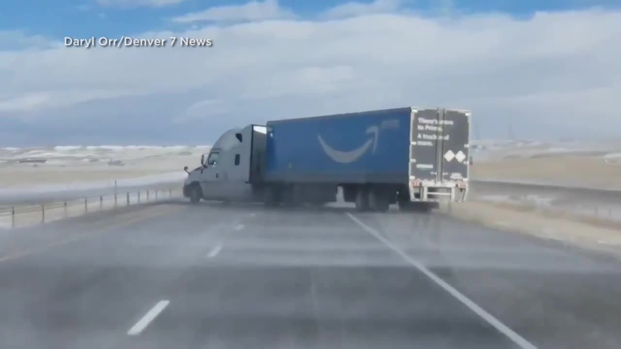 Raw Watch As High Winds Blow Amazon Truck Off The Road