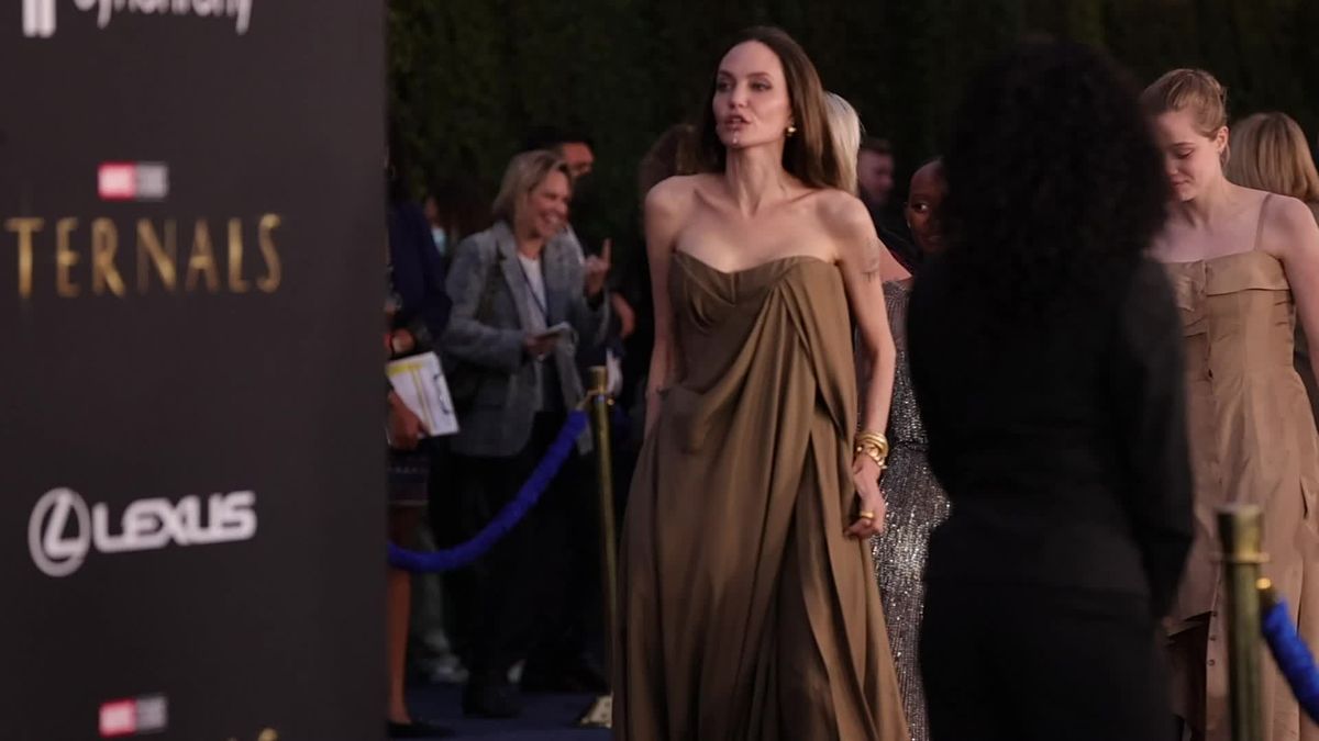 preview for Angelina Jolie and her family arrive at the Eternals premiere