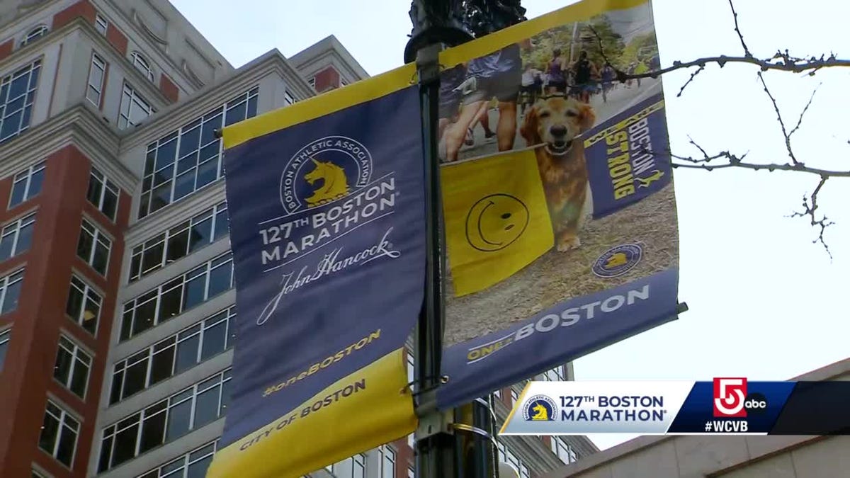 preview for Excitement builds as Boston Marathon banners arrive along course