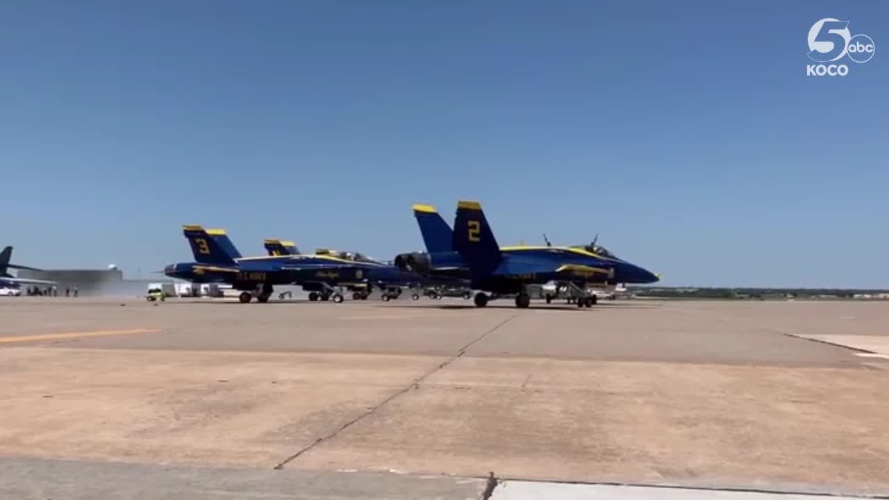 U.S. Navy Blue Angels arrive at Tinker AFB ahead of air show