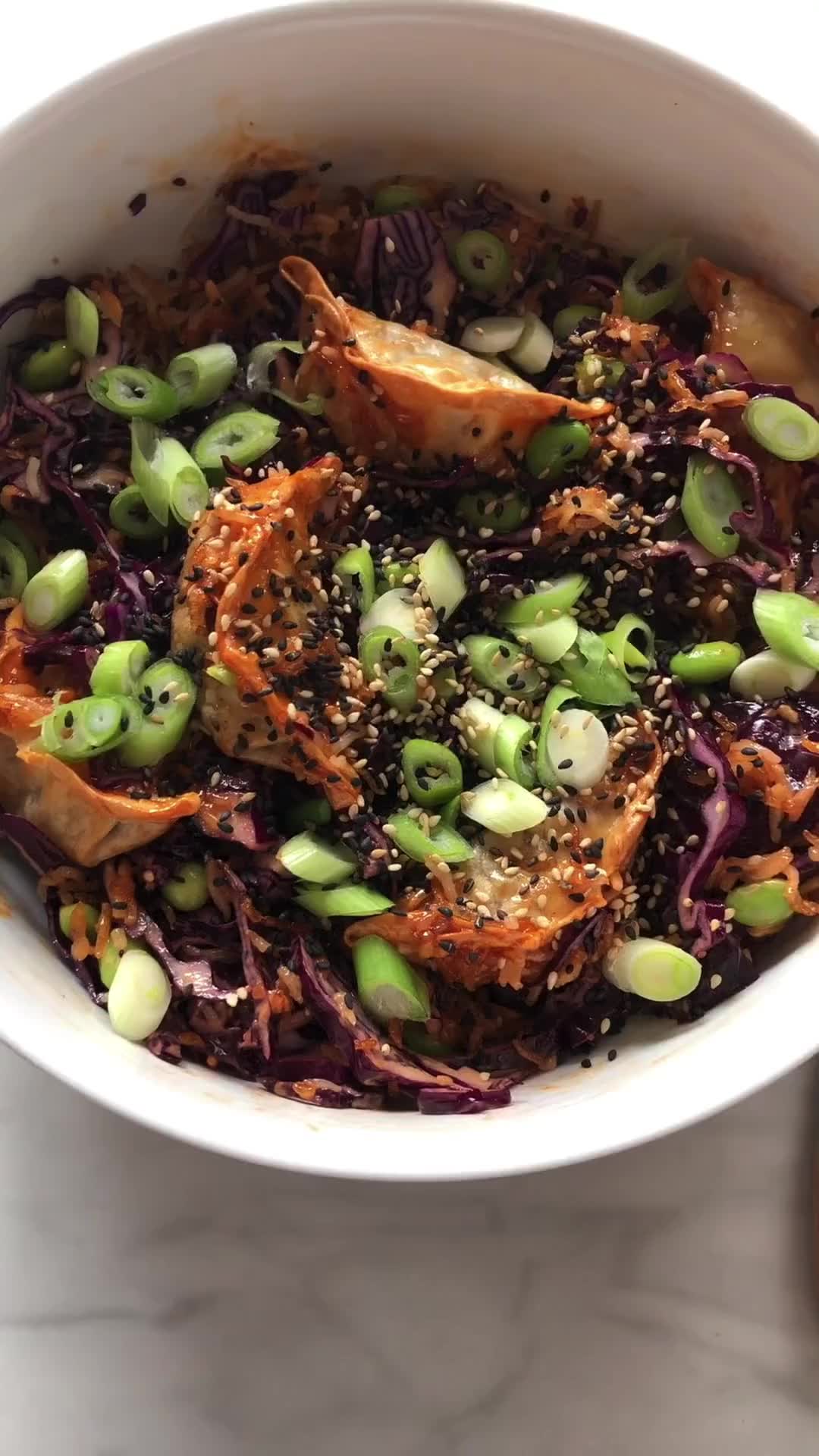 air fryer crispy rice gyoza salad