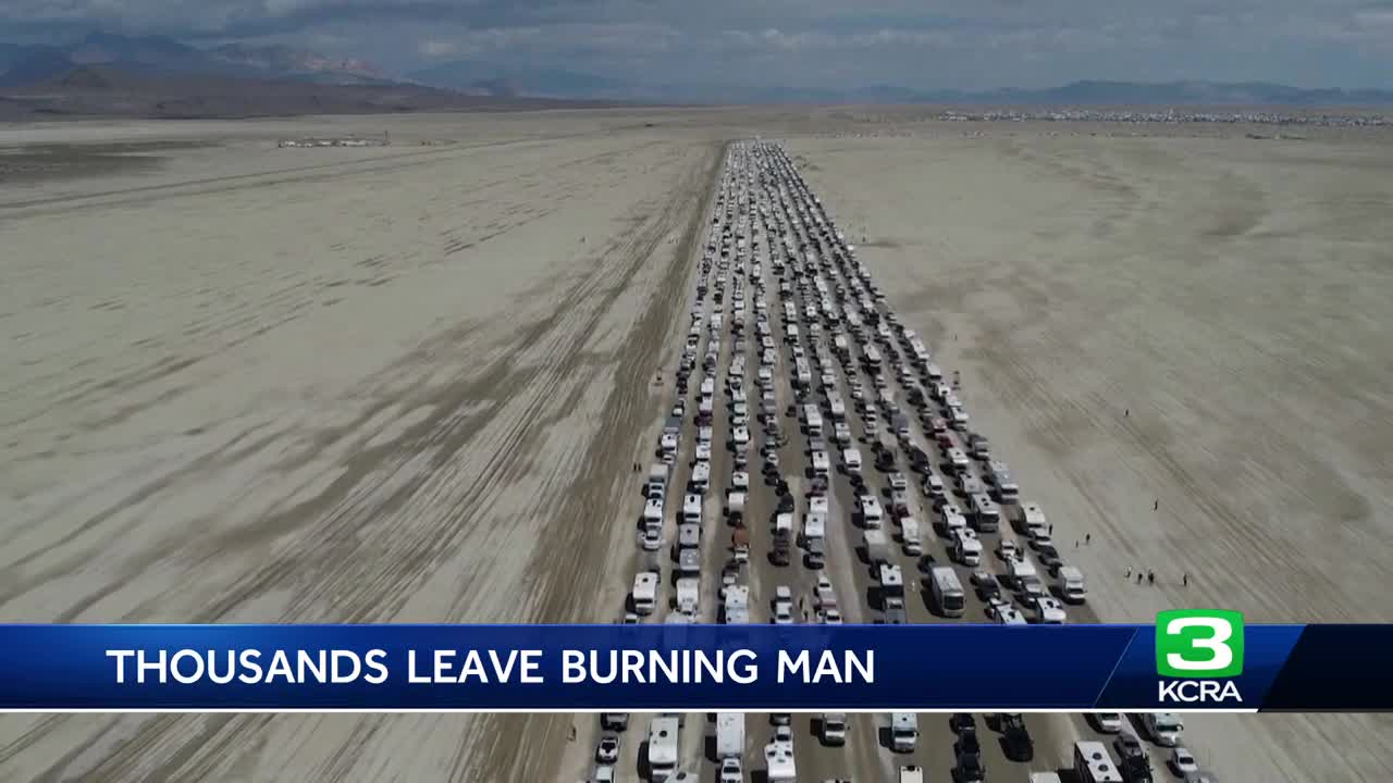 Wait times to exit Burning Man drop after flooding left tens of thousands  stranded in Nevada desert