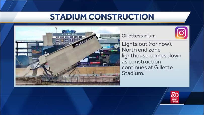 Gillette Stadium's new towering north end zone lighthouse shines above  major new entrance, gigantic video board and enhanced F&B options