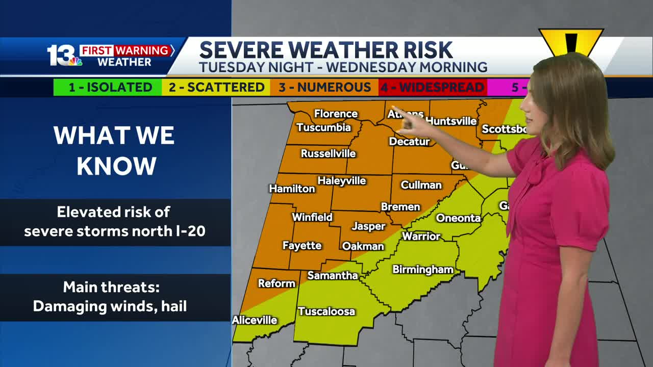 Rounds of storms in Alabama's forecast, with an enhanced risk of severe weather ahead Tuesday.