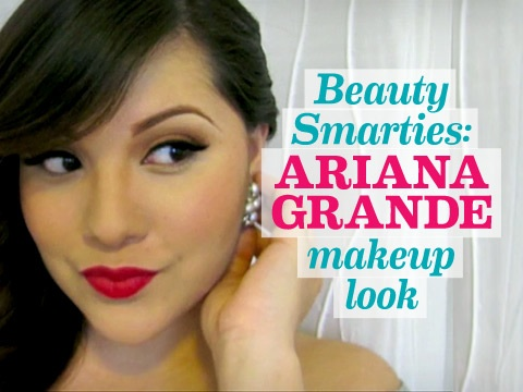 preview for Beauty Smarties: Try Ariana Grande's Peach/Taupe Eye and Bright, Cherry Red Lip