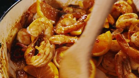 preview for Chili Shrimp Skillet with Cara Cara Oranges | Men's Health + Sunkist