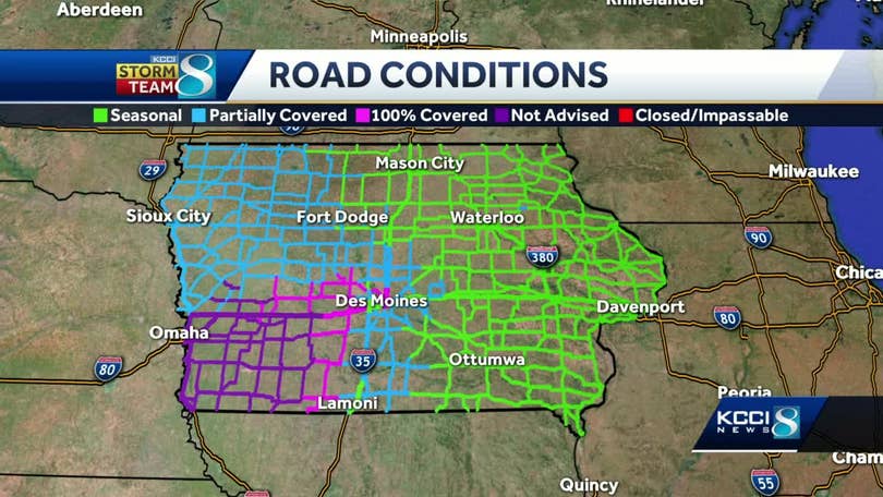 Iowa Road Conditions Map State Patrol Responds To 67 Crashes, 229 Assist Calls During Blizzard