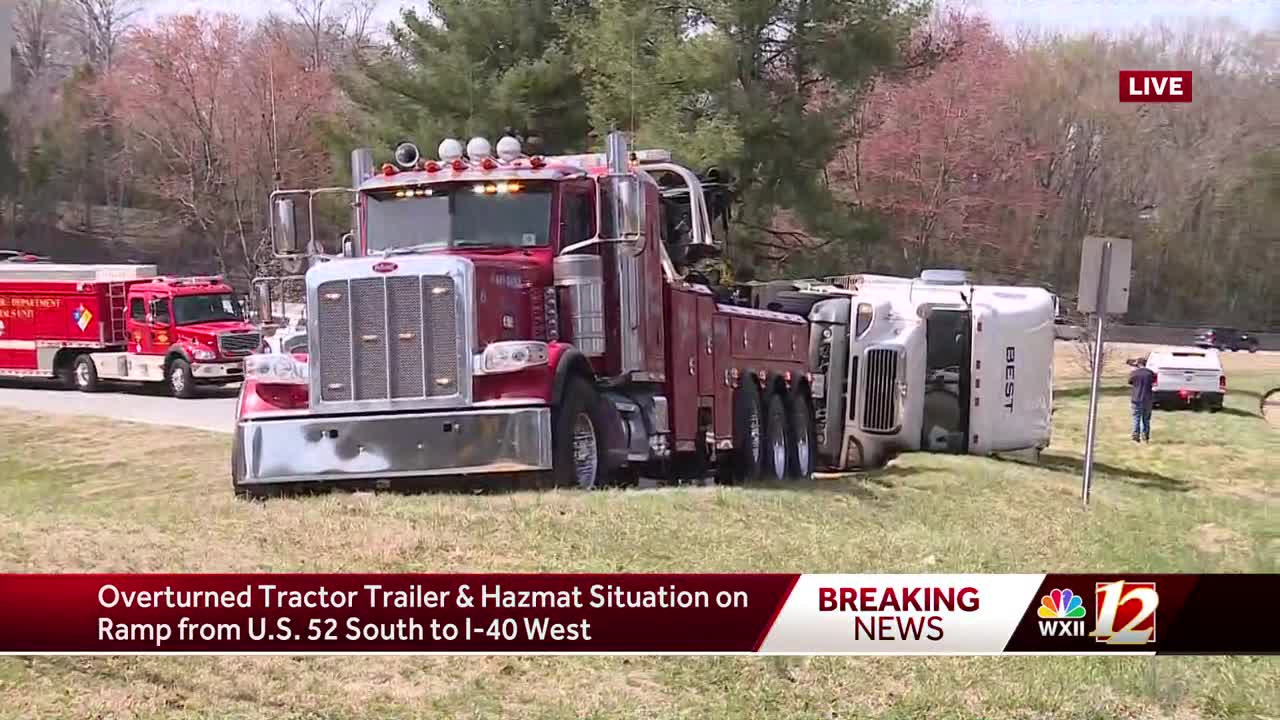 Must See: Tractor-trailer carrying clue has overturned in Winston-Salem