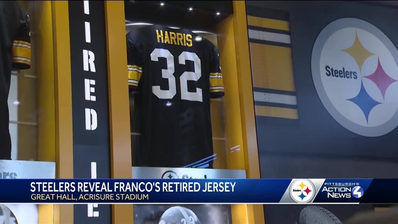 Franco Harris retired jersey display by Pittsburgh Steelers