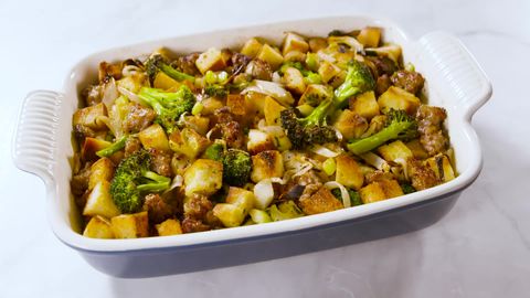 preview for Garlic Bread Stuffing With Sausage & Broccoli