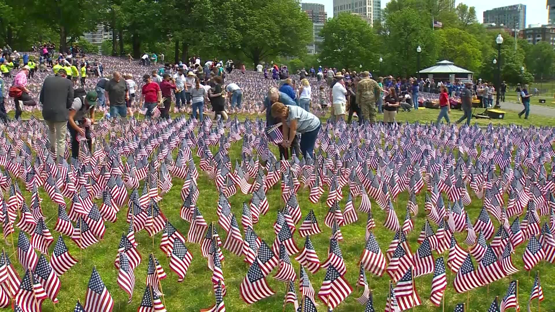 Volunteers plant 37,000 flags on Boston Common ahead of Memorial