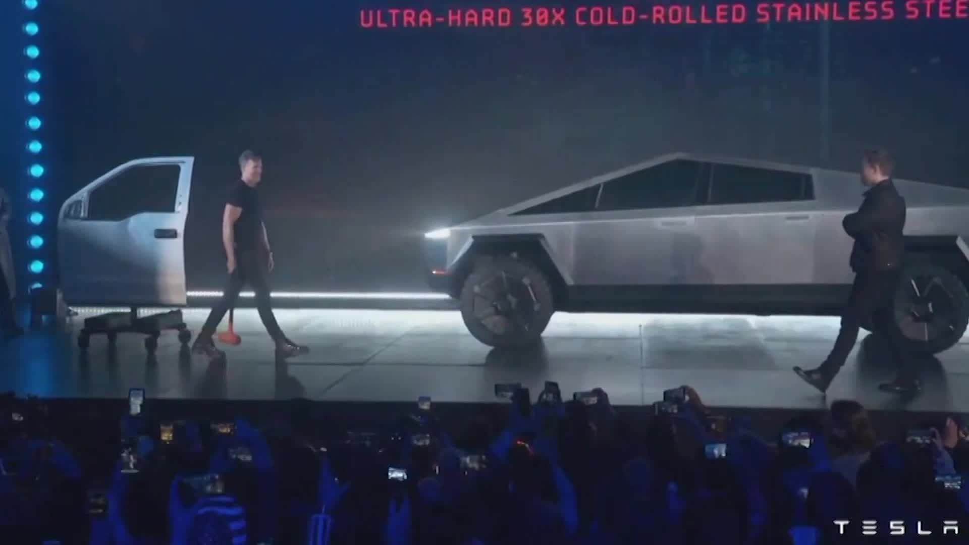 During Unveiling Of Teslas Bulletproof Electric Pickup