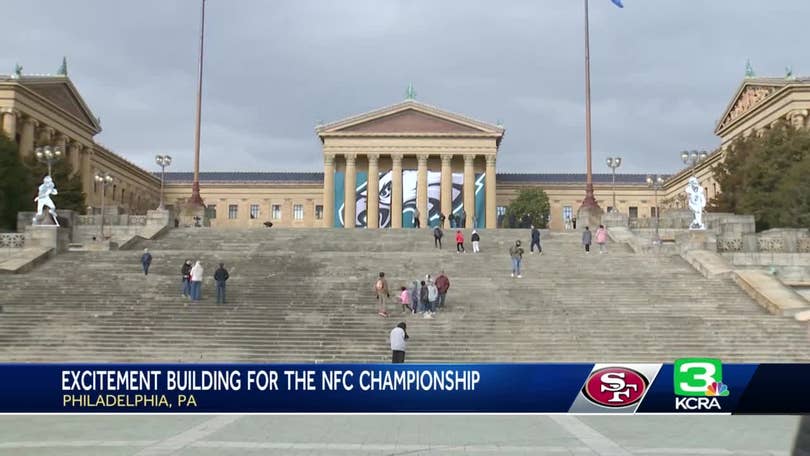 49ers fans hang team shirt on Rocky Balboa statue in Philadelphia - 6abc  Philadelphia