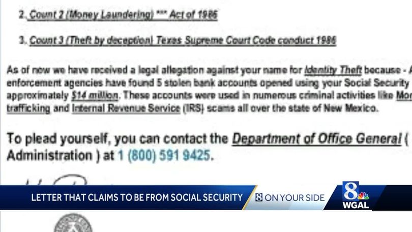 Fake letter says Social Security number is suspended