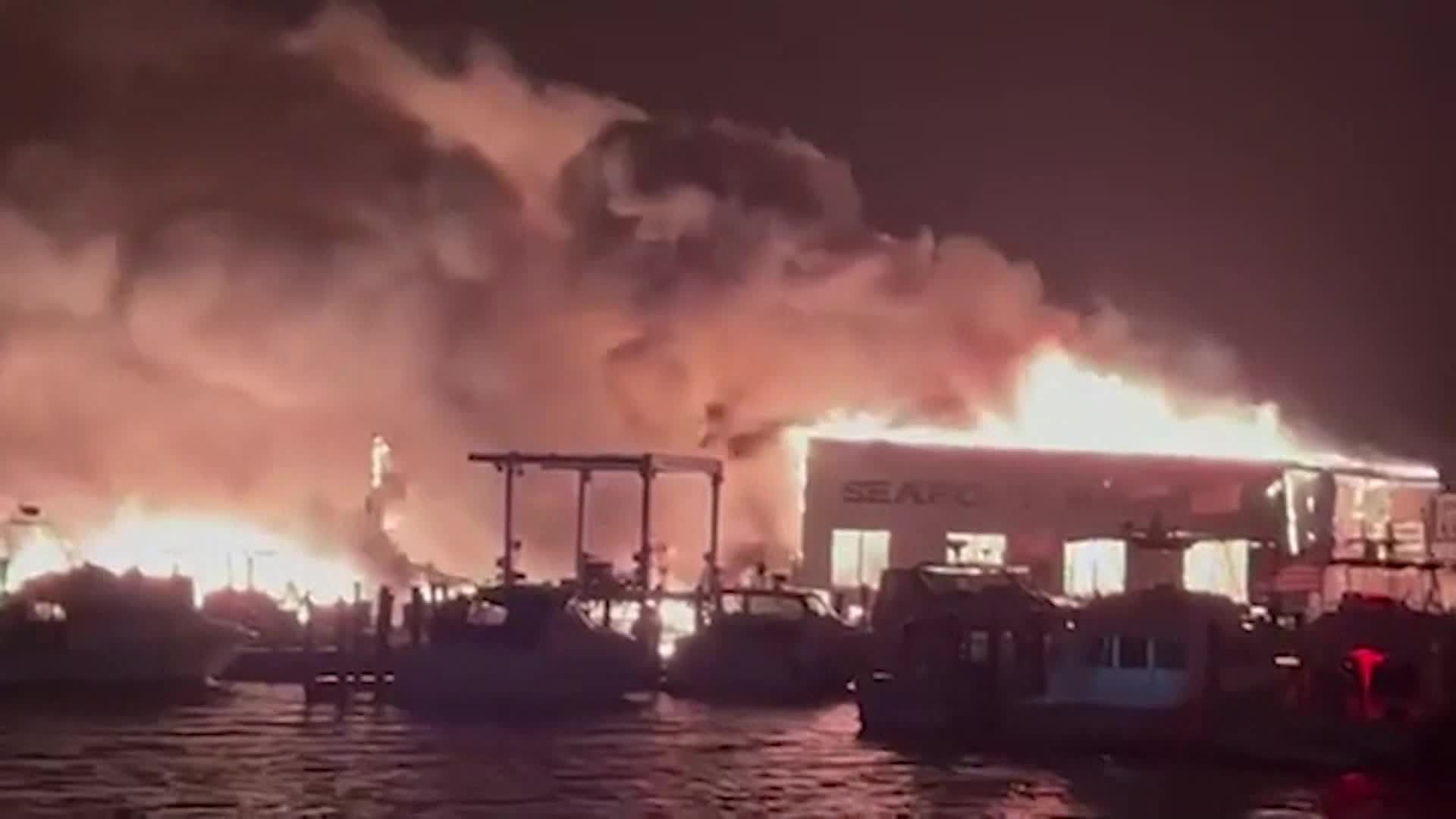 Raging fire destroys popular New England marina overnight