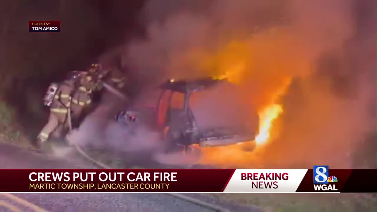 Vehicle catches fire in Lancaster County