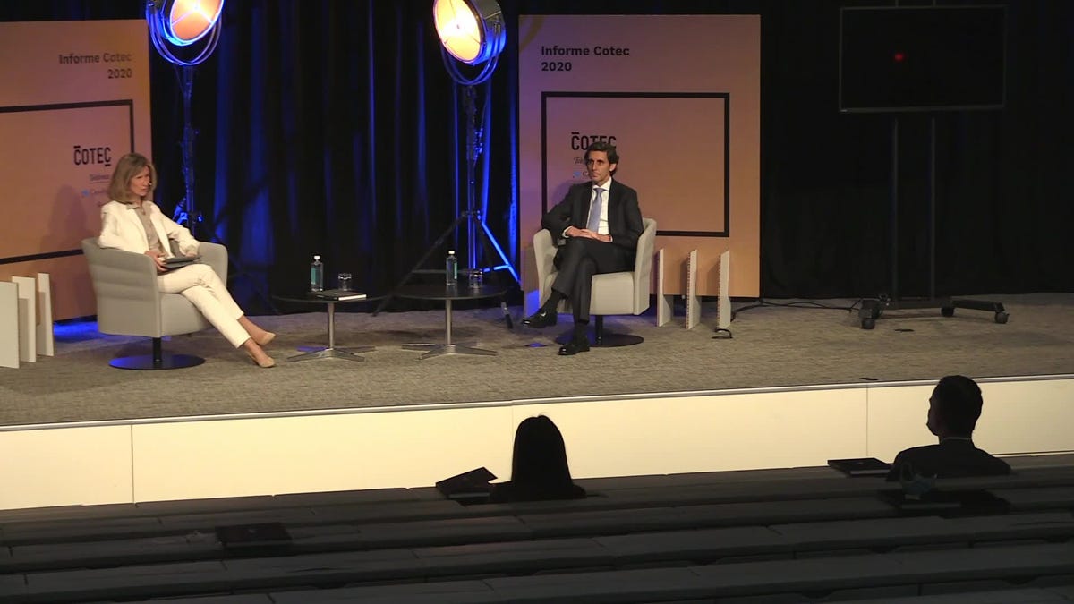 kings feipe vi and letizia ortiz,isabel diaz ayuso,jose luis martinez almeida at the presentation of the cotec een report in madrid 18 may 2020